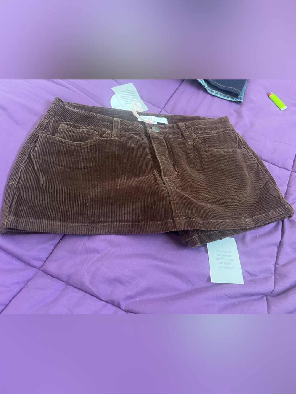 More to Come Brown Corduroy Mini Skirt with Pockets Sz: Small Orig: $58